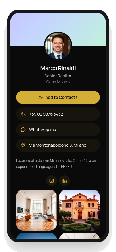 Marco Rinaldi's Lynko profile shown on a phone
